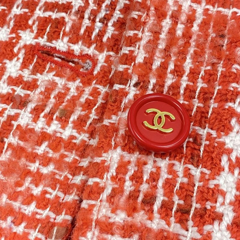 Chanel Coat Size 38 M Women's P07620 Red And White Tweed / Coco Mark / Long