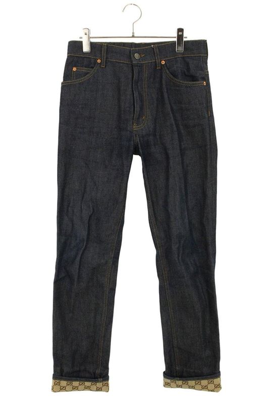 Gucci 23AW 700949 Xdb1z GG Denim Pants With All-over Pattern Foldover Men's 29