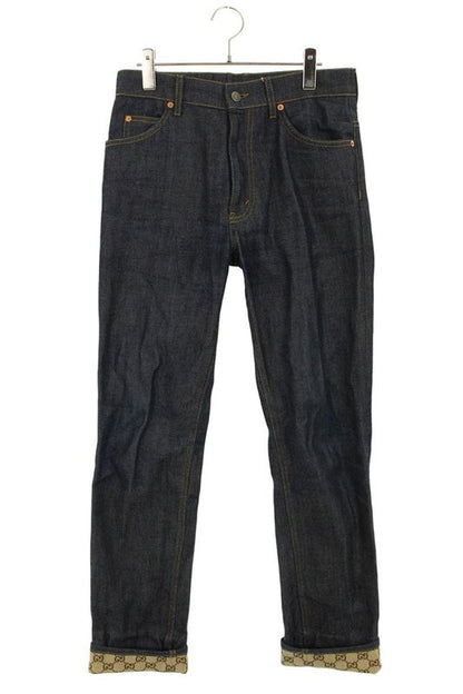 Gucci 23AW 700949 Xdb1z GG Denim Pants With All-over Pattern Foldover Men's 29