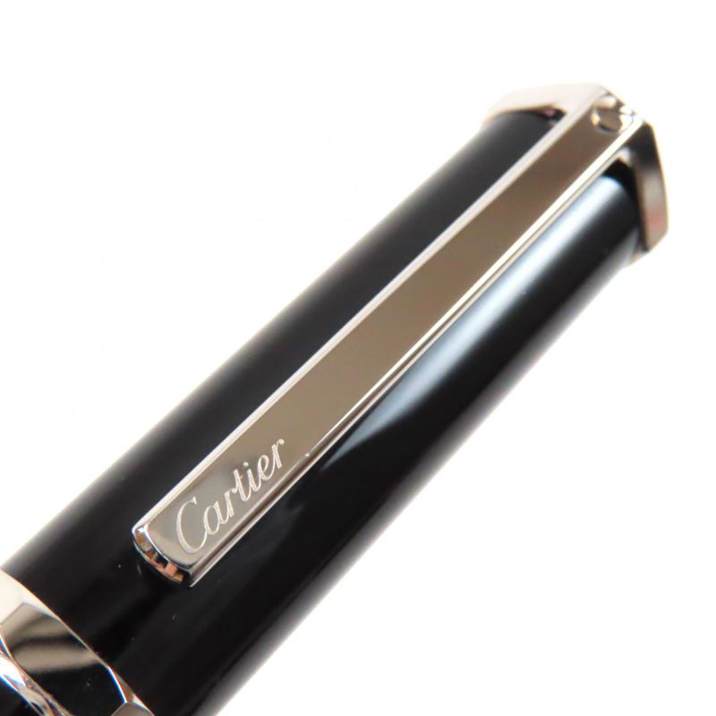 Cartier Santos Dumont Black Composite Logoed Twist Ballpoint Pen Black Silver