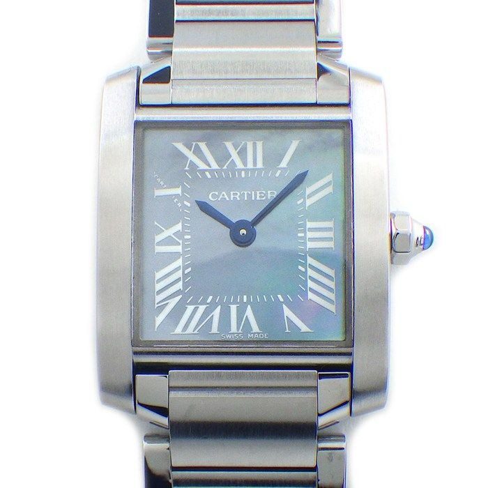 Cartier Watch Tank Francaise SM Square Blue Shell Dial Roman Index SS Quartz