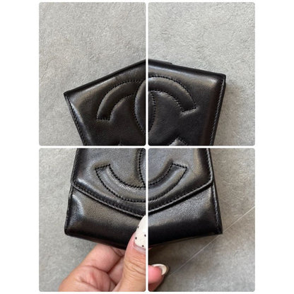 Chanel Coco W Hook Bifold Wallet Lamb Leather Black Compact — view 10
