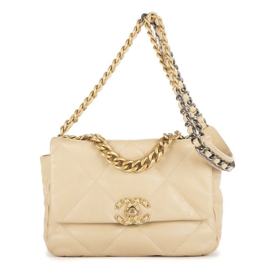 Chanel 19 Flap Beige Frill Calfskin Leather