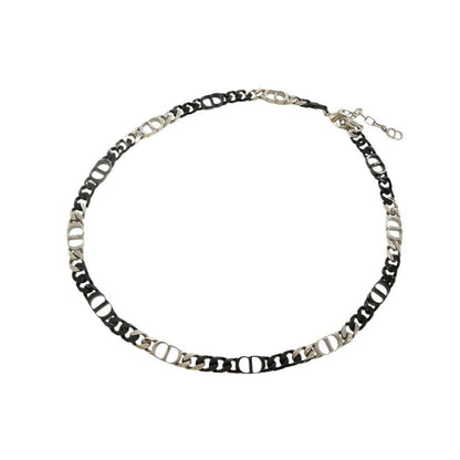 Dior CD Icon Chain Link Bicolor Necklace Brass Black Silver