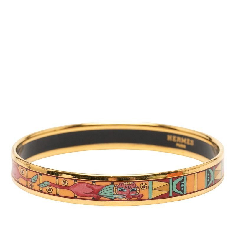 Hermes Enamel PM Cloisonne Bangle Gold Multicolor Plated Bracelet