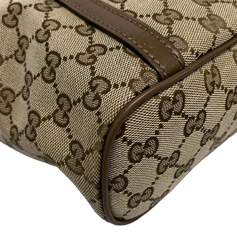 Gucci Tote Bag GG Pattern 388929 Beige And Dark Brown Leather