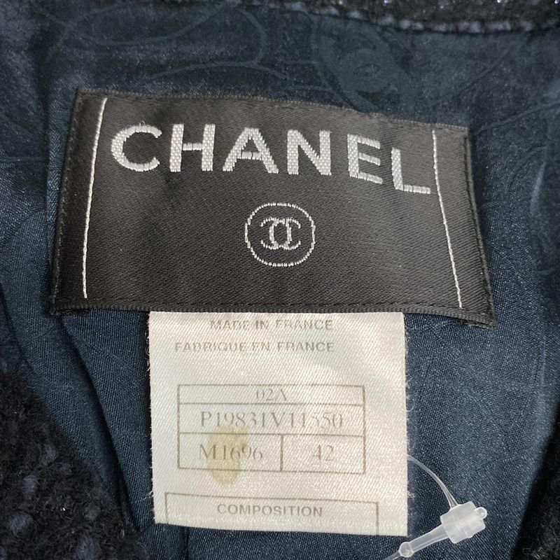 Chanel Jacket Size 42 L Women's P19831 Black And Navy Lame / Long Sleeves /
