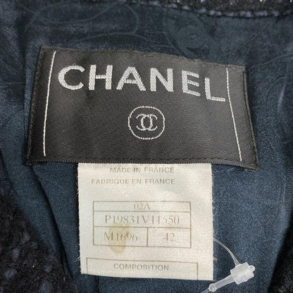 Chanel Jacket Size 42 L Women's P19831 Black And Navy Lame / Long Sleeves /