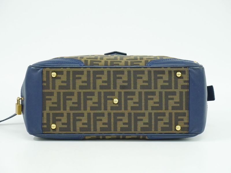 Authentic Fendi Zucca Handbag Canvas Brown Blue 8bn069 Zucca Bag Pre-owned