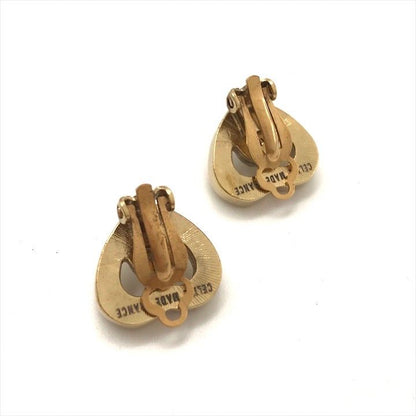 Celine Logo Heart Motif Pearl Earrings Gold