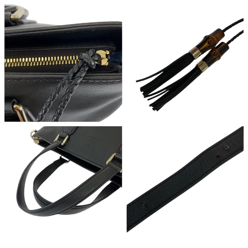 Gucci Bamboo Tassel Black Silver Hardware Leather 365346 Shoulder Bag Handbag