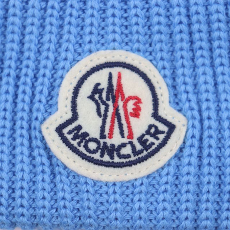 Moncler Moncler 2023 100% Cotton Hat With Logo Patch Blue Knit Cap Blue Made