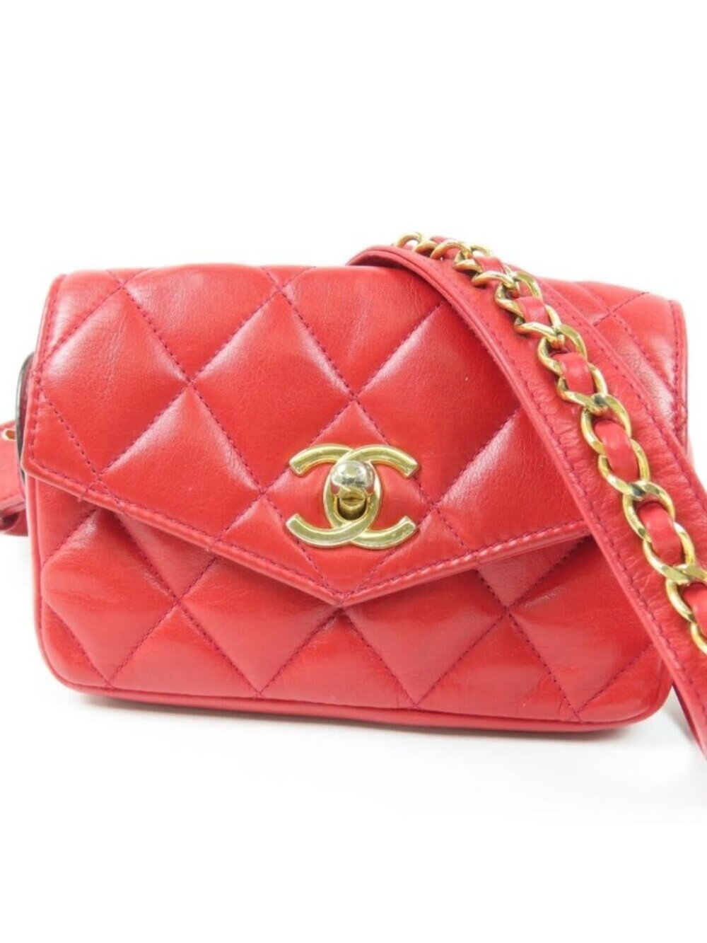 Chanel Chanel CC Vintage Quilted Lambskin Waist Pouch Bum Bag Leather Red
