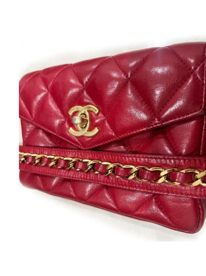 Chanel Chanel CC Vintage Quilted Lambskin Waist Pouch Bum Bag Leather Red