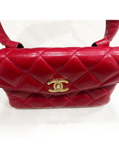 Chanel Chanel CC Vintage Quilted Lambskin Waist Pouch Bum Bag Leather Red