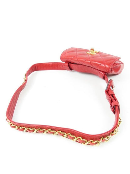 Chanel Chanel CC Vintage Quilted Lambskin Waist Pouch Bum Bag Leather Red