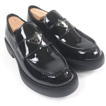 Prada Chocolate Patent Leather Triangle Logo Thick Soled Loafers Black 6.5 With