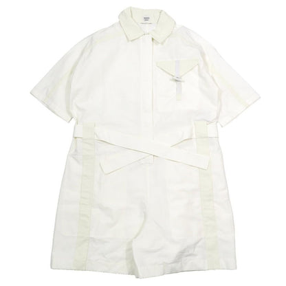 Hermes All in One Coverall Short Sleeve Shorts Half Zip Belt Cotton 34 White