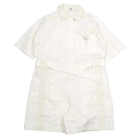 Hermes All in One Coverall Short Sleeve Shorts Half Zip Belt Cotton 34 White