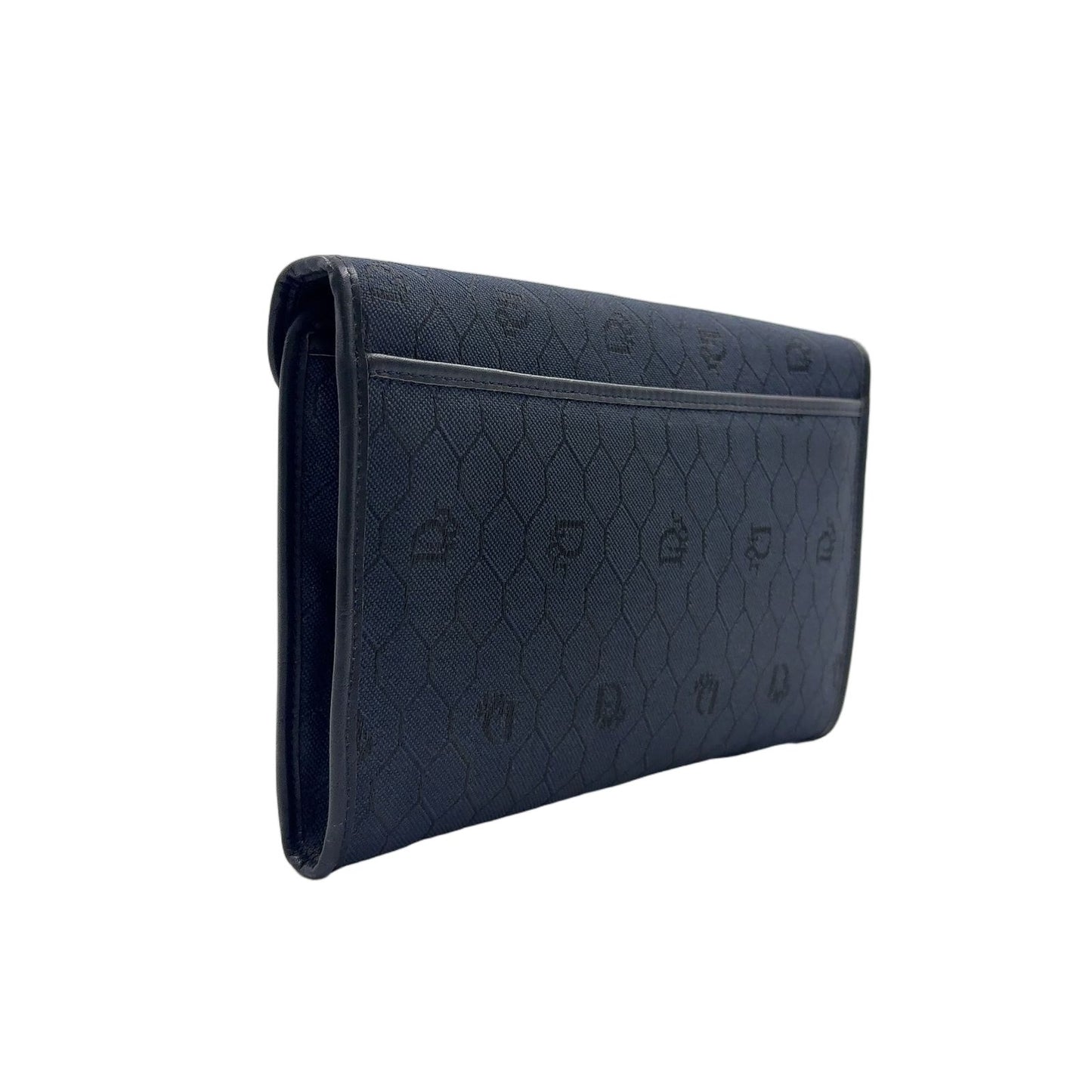 Dior Honeycomb Pattern Leather Canvas Navy Chain Shoulder Bag Gold — view 2