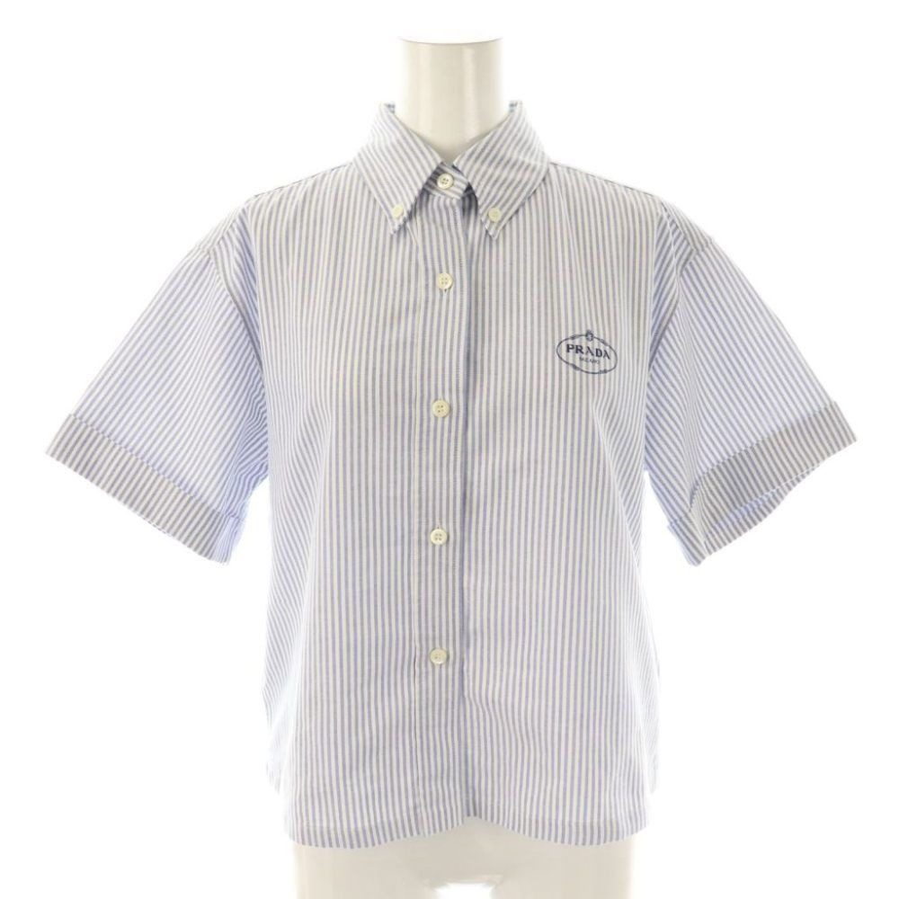 Prada Striped Half Sleeve Shirt Button Down 38 Blue