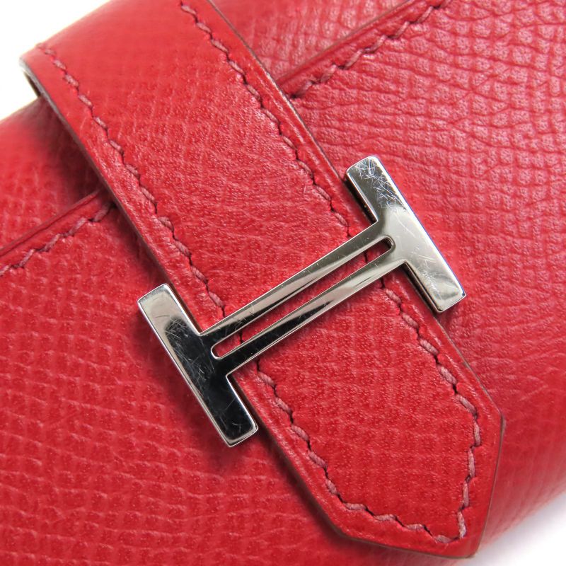 Hermes Bearn H Logo Silver Hardware Vaux Epson 4-ribbon Key Case Red L