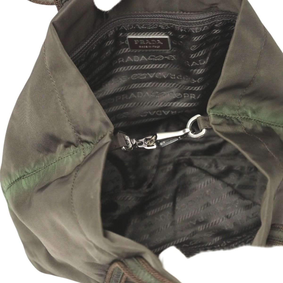 Prada Br0977 Logo Embroidered Handbag Tote Bag Khaki