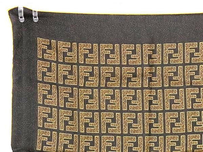 Fendi 100% Silk Scarf Handkerchief With Zucca Pattern Ladies Brown