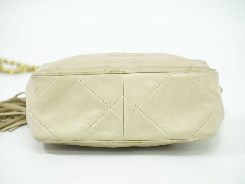 Authentic Chanel Coco Mark Matelasse Tassel Chain Shoulder Bag Lambskin Leather