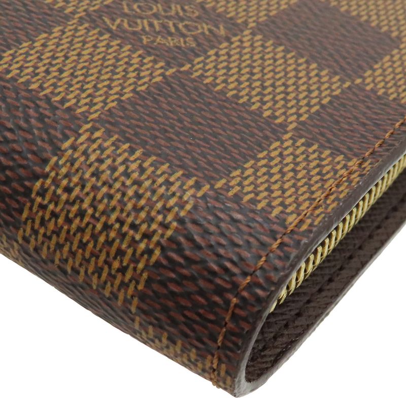 Louis Vuitton Long Wallet Porte Monejip Damier Canvas Damier Ebene Gold
