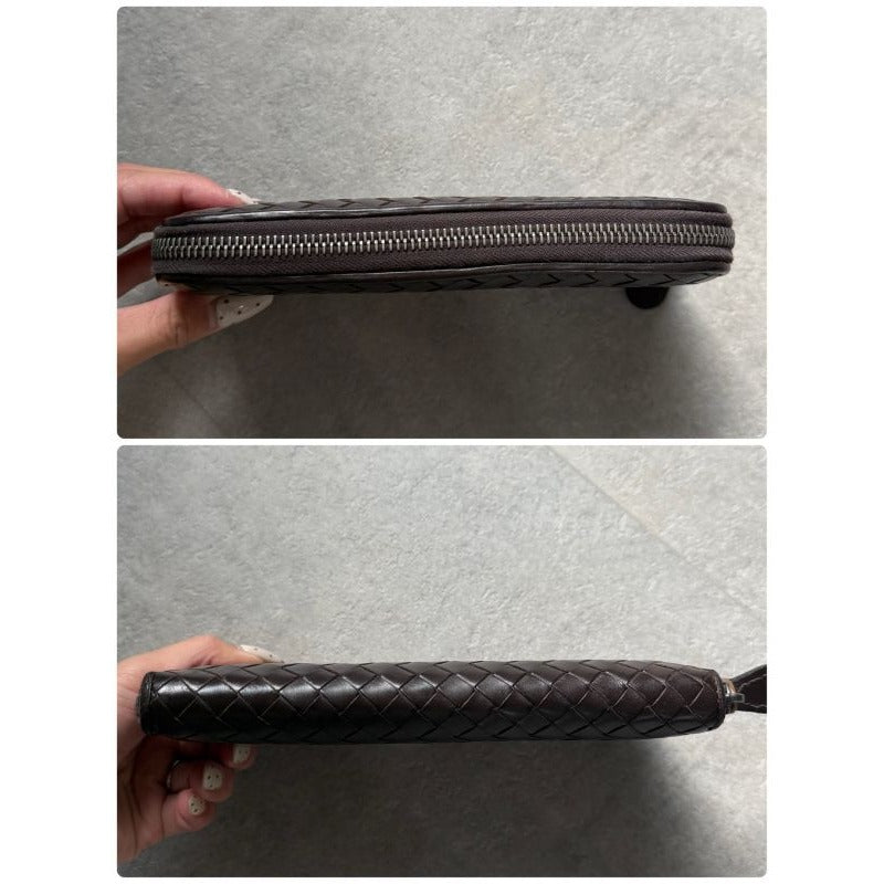 Bottega Veneta Round Zipper Long Wallet Intrecciato Calf Leather Dark Brown Men — view 7