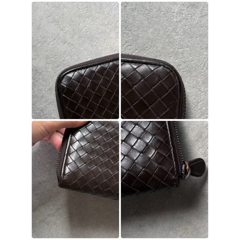 Bottega Veneta Round Zipper Long Wallet Intrecciato Calf Leather Dark Brown Men — view 10