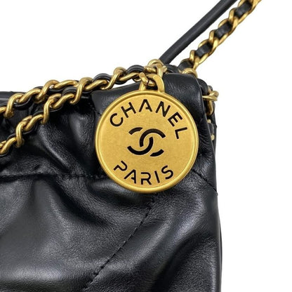 Chanel Shoulder Bag 22 Mini As3980 Shiny Calfskin Black Chain Bag Gold Hardware
