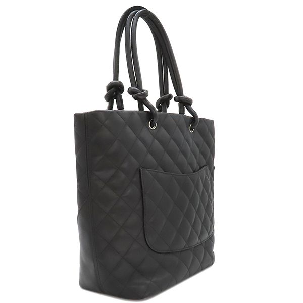 Chanel Tote Bag Cambon Line Medium Leather Enamel Black Silver Hardware Black