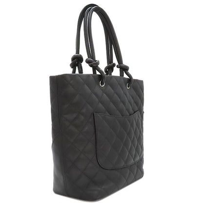 Chanel Tote Bag Cambon Line Medium Leather Enamel Black Silver Hardware Black