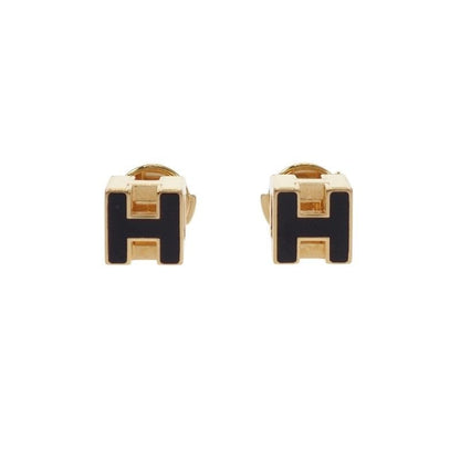 Hermes Cage Cube Earrings Metal Black Gold