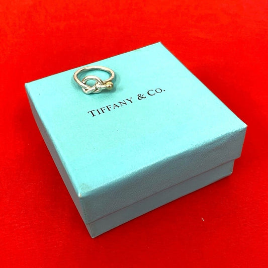 Tiffany & Co Love Knot Hook Eye 18K Gold Ring Silver