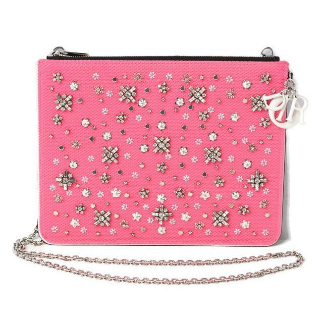 Christian Dior Chain Shoulder Bag Clutch Pouch Rhinestone