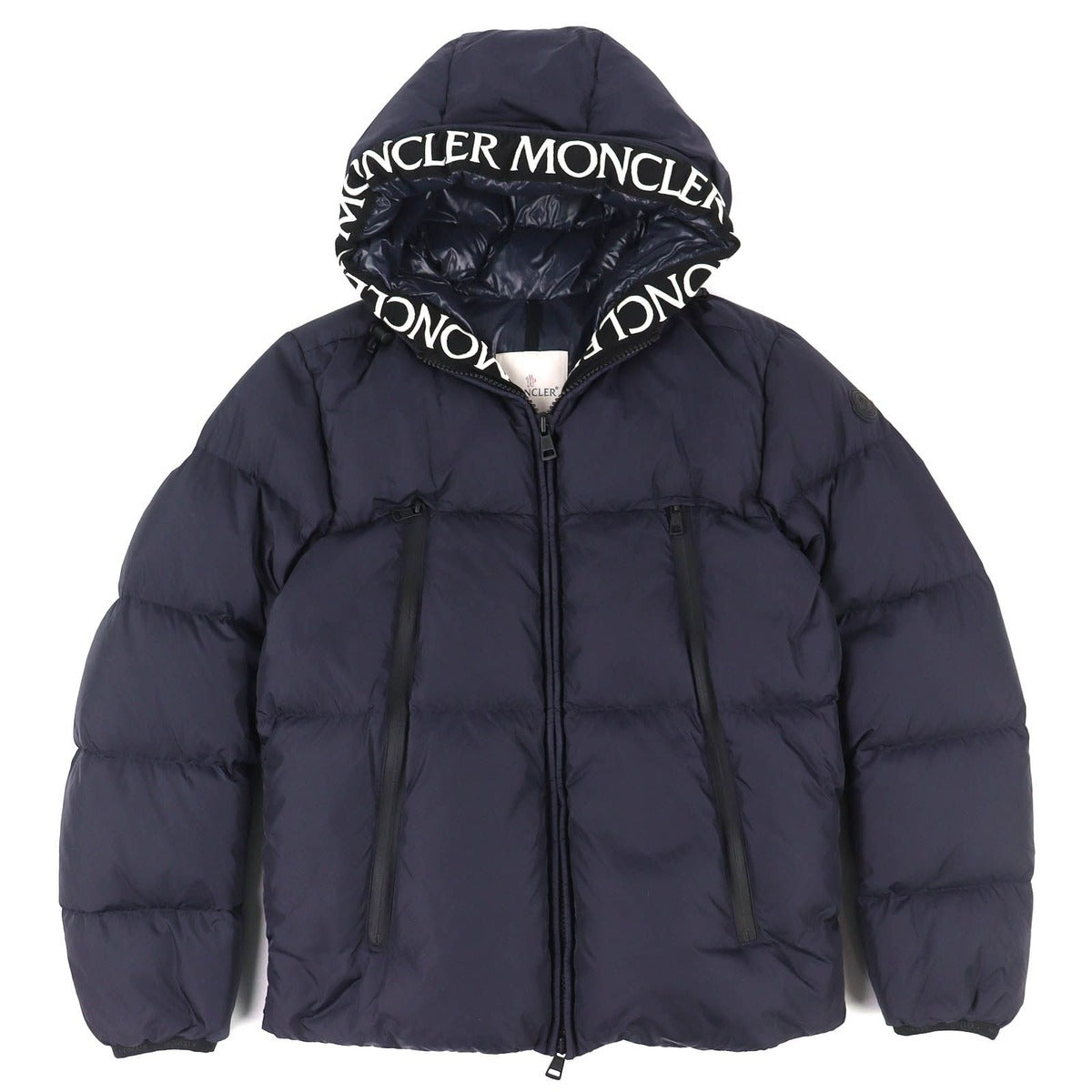Moncler Logo Embroidered Hooded Wzip Down Jacket Navy 1