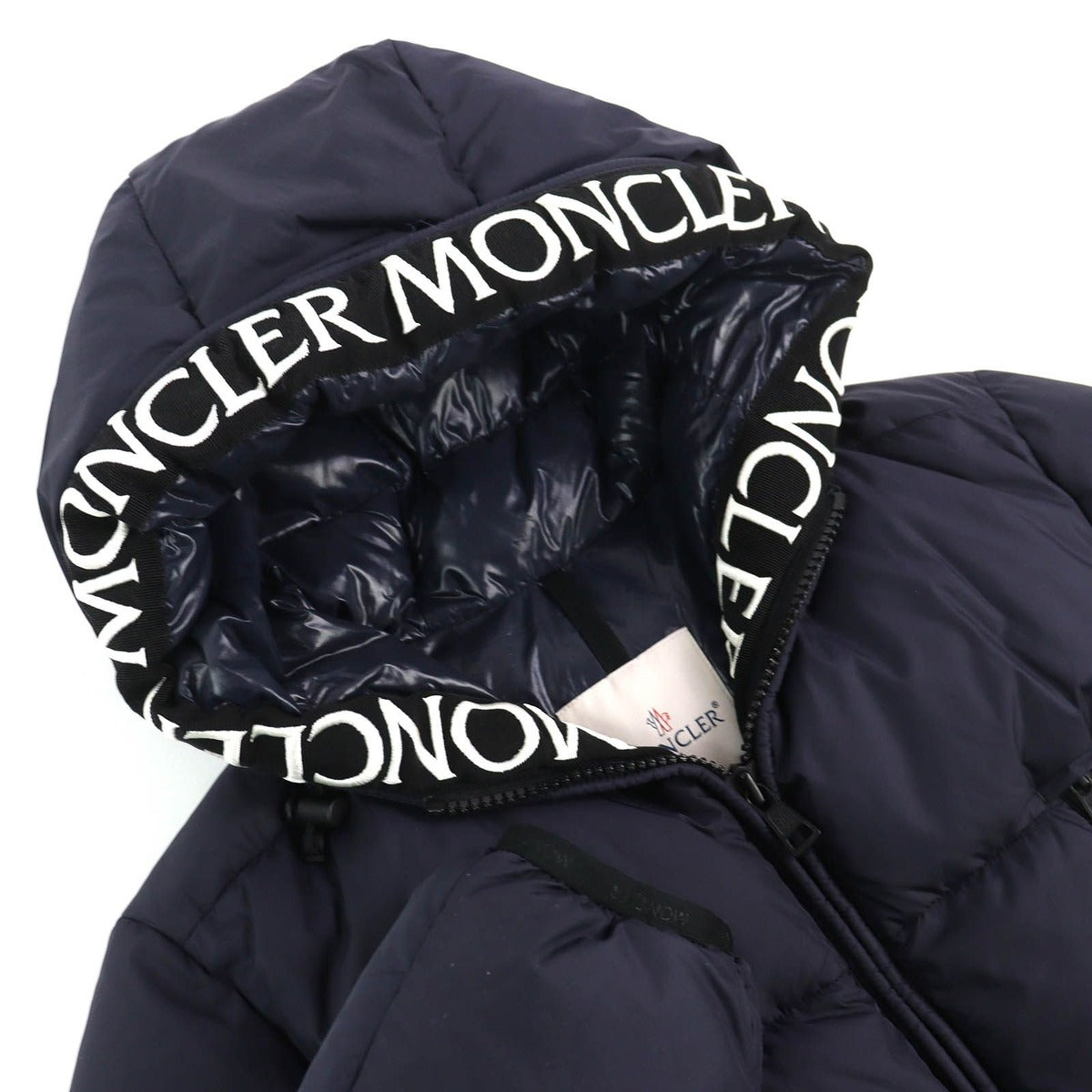 Moncler Logo Embroidered Hooded Wzip Down Jacket Navy 1 — view 4