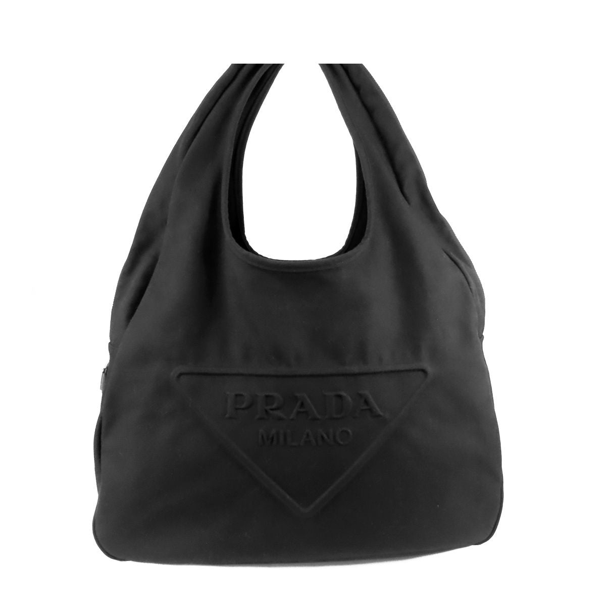 Prada Hobo Embossed Logo Black Canvas Canapa Shoulder Bag