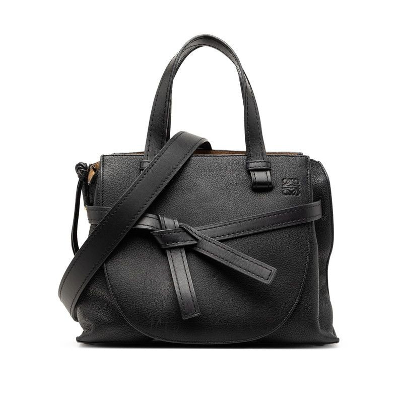 Loewe Anagram Gate Small Top Handle Shoulder Bag 2-Way Black Leather