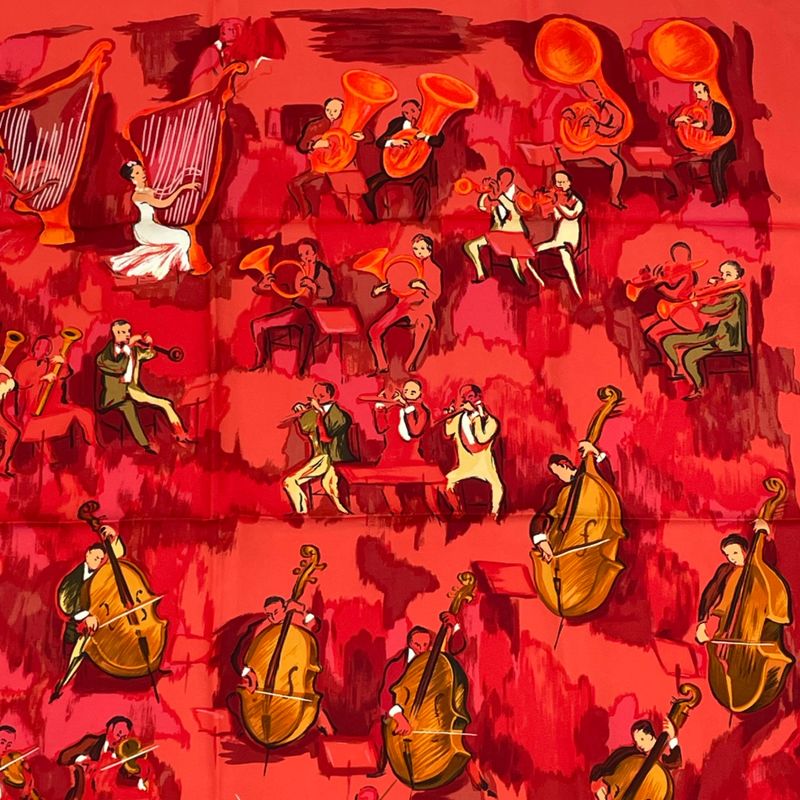 Hermes Carre 90 Concerto Red 100% Silk Scarf