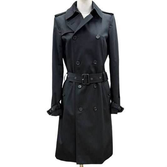 Saint Laurent Paris Logo Button Leather Trench Coat with Belt Black 36