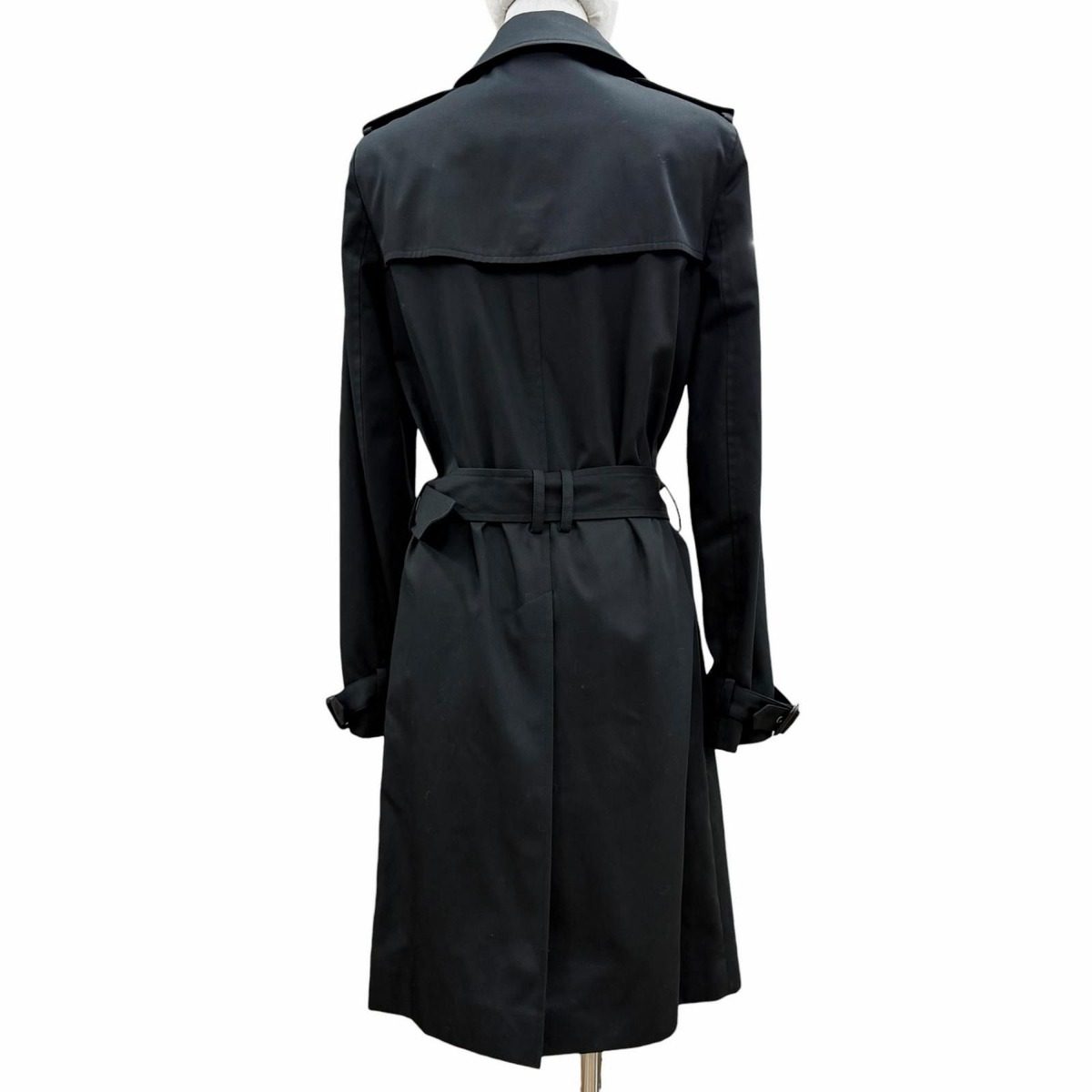 Saint Laurent Paris Logo Button Leather Trench Coat with Belt Black 36 — view 3