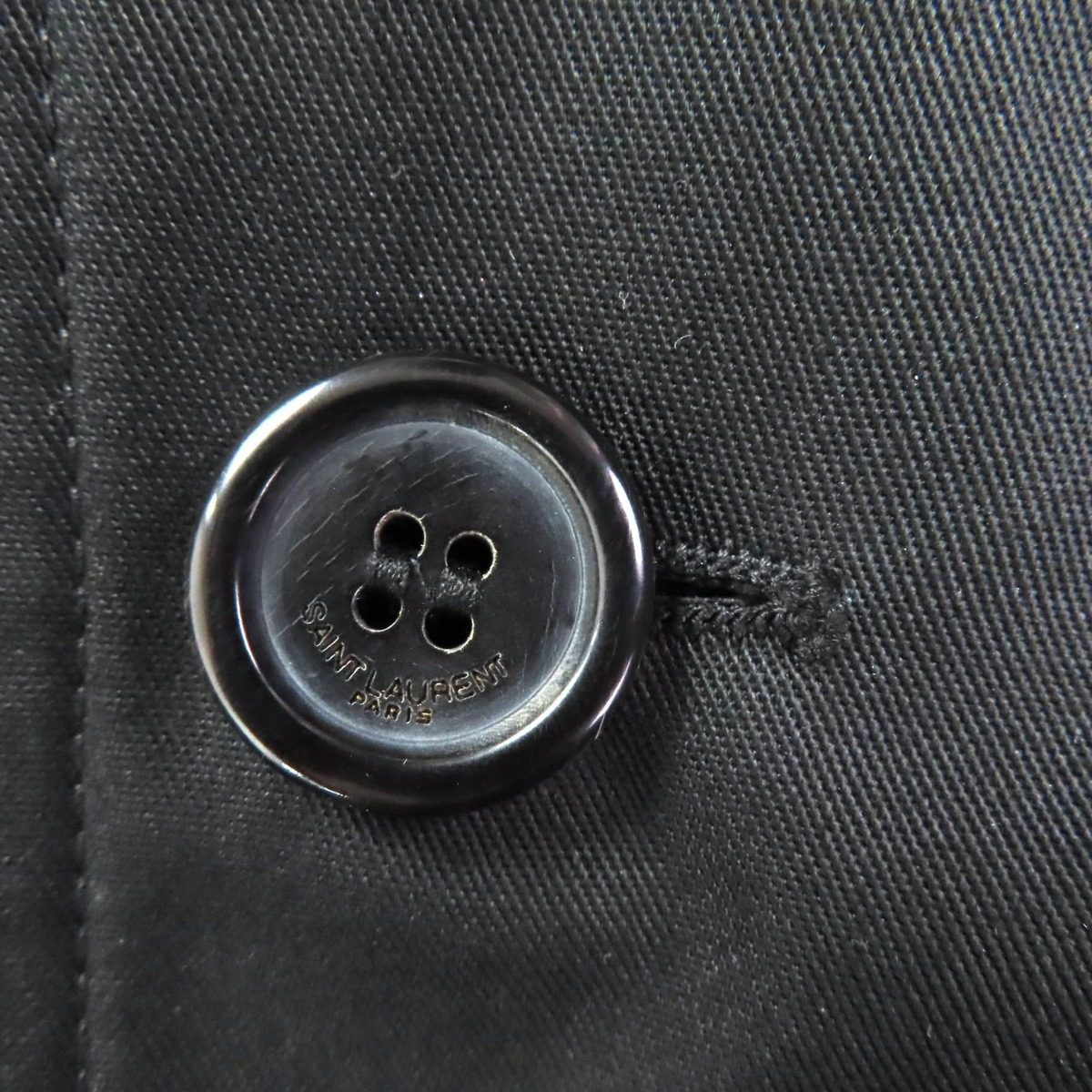 Saint Laurent Paris Logo Button Leather Trench Coat with Belt Black 36 — view 7