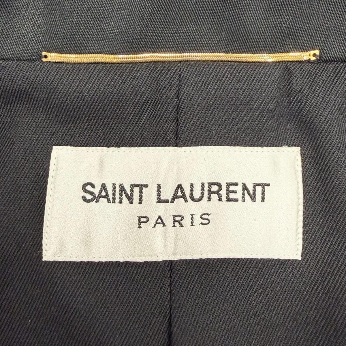 Saint Laurent Paris Logo Button Leather Trench Coat with Belt Black 36 — view 8
