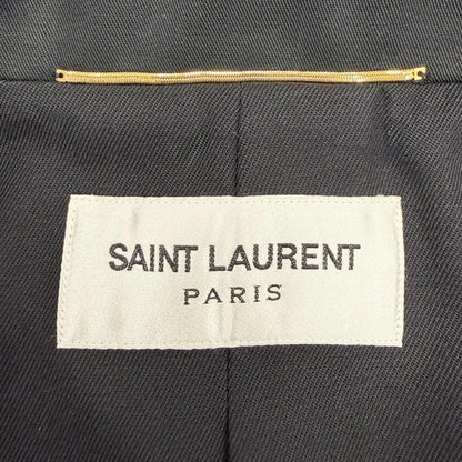 Saint Laurent Paris Logo Button Leather Trench Coat with Belt Black 36 — view 8
