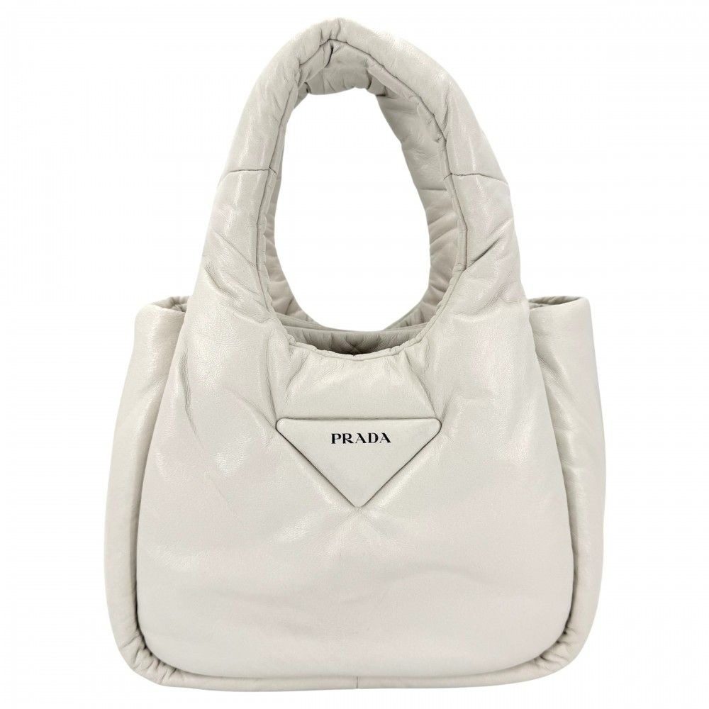 Prada Triangle Logo Padded Mini Bag Leather White Gold