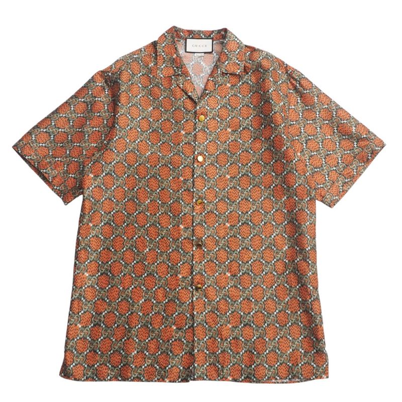 Gucci Short Sleeve Shirt Size 46 (170 88A) GG Logo Open Collar Shirt Made In